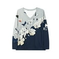 thumbnail image 3 of CLOISE Funny T Shirts for Women V Neck Tops Graphic Long Sleeve Pullover Cute Fall Winter Clothes Navy M, 3 of 4
