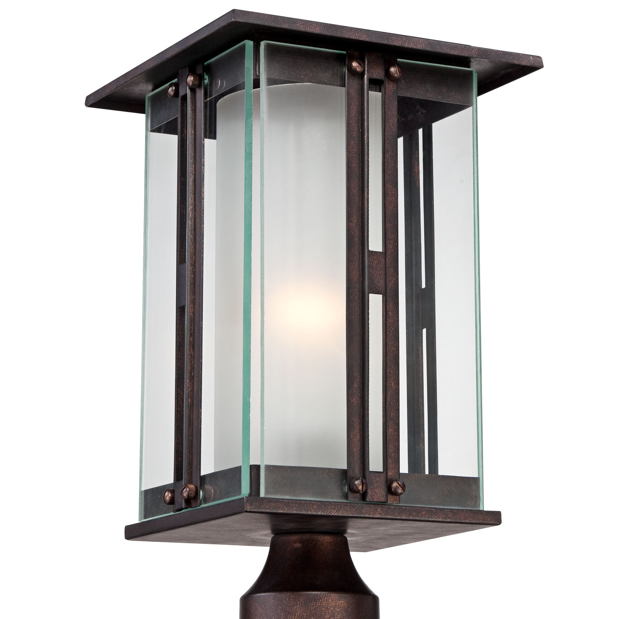Franklin Iron Works Rustic Industrial Outdoor Post Light with Pier Mount Bronze Metal 15 3/4" Clear Frosted Glass for Exterior Deck House Porch Yard
