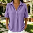 thumbnail image 5 of TGSLY Women's Waffle Collared Henley Tops Lightweight Soft Half Snap Buttons Short Sleeve Shirts Loose Fit Dressy Casual Solid Color Blouses XXXL, 5 of 7
