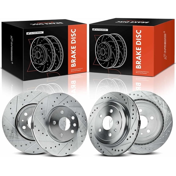 A-Premium Front and Rear Drilled and Slotted Disc Brake Rotors Compatible with Select Chevy Models - Camaro 2010 2011 2012 2013 2014 2015, V6 3.6L, LS, LT Models Only, 4-PC Set