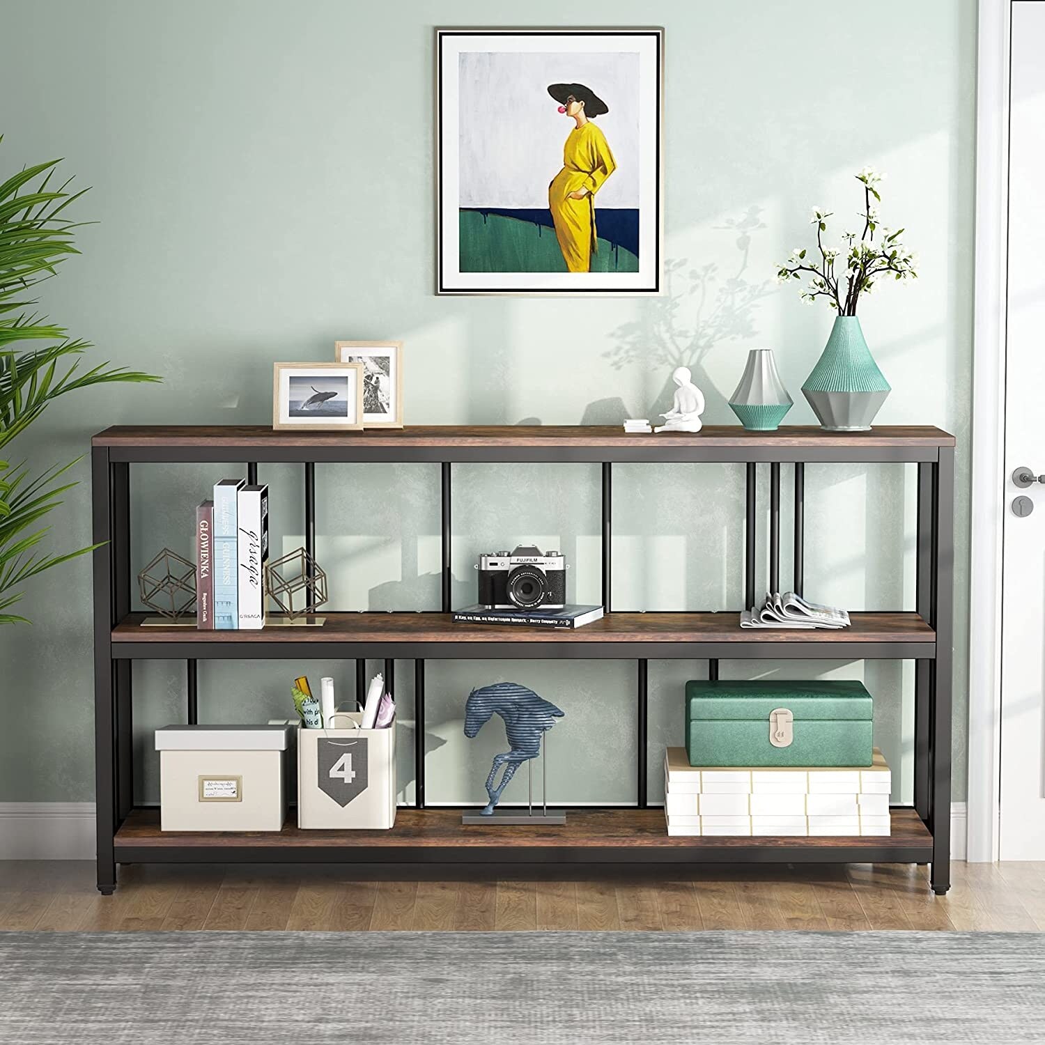 Segawe 3-Tier Console Table – Modern Entryway Sofa Table With Drawer, 39.4" Black