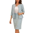 thumbnail image 4 of INSPIRE CHIC Women's 2 Piece Tweed Suit Button Down 3/4 Sleeve Jacket Pencil Skirt Set L Light Blue, 4 of 6