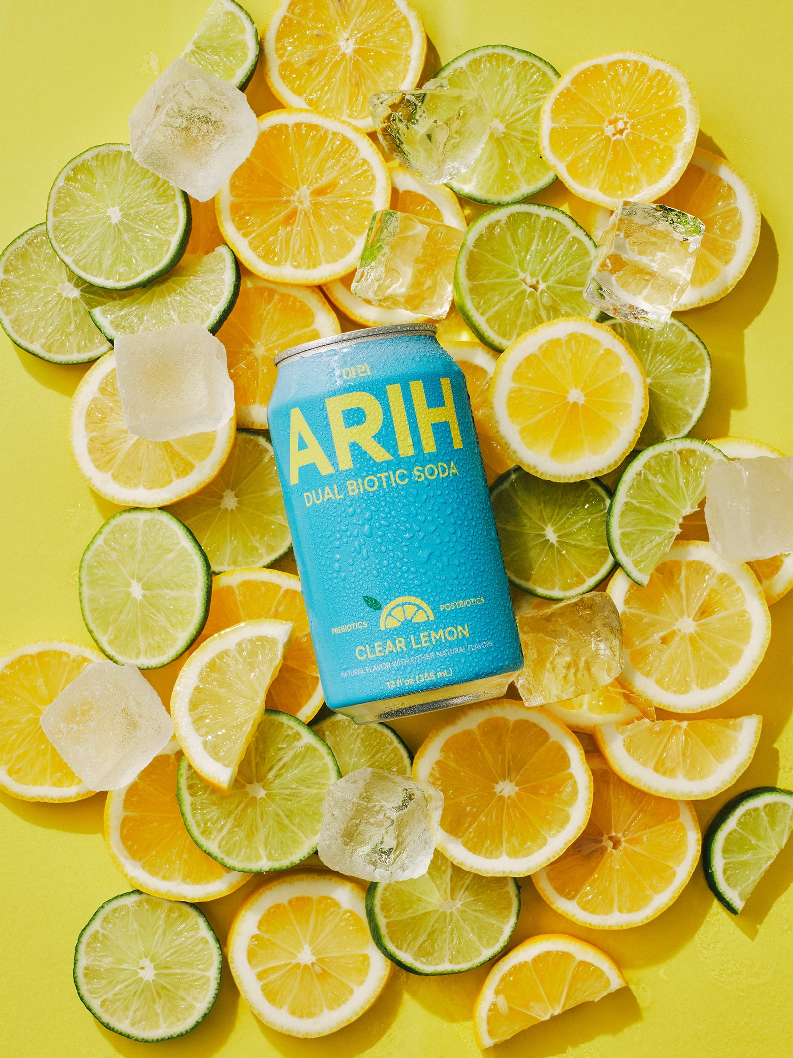 ARIH Dual Biotic Soda, Functional Prebiotic and Postbiotic Soda, Low Sugar, Clear Lemon, 12 fl oz