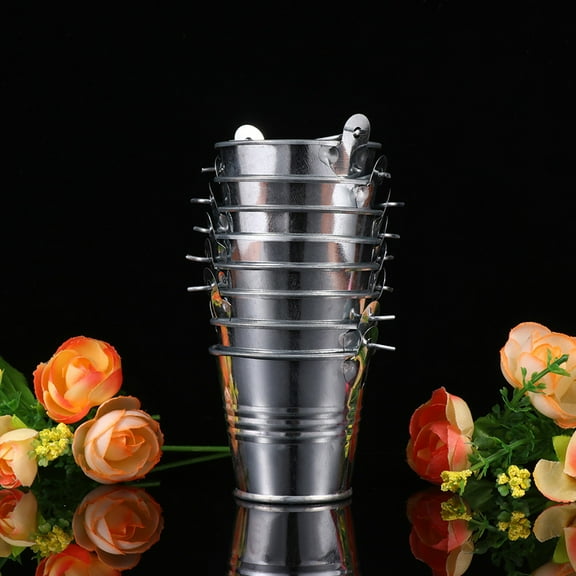 GOOHOCHY 6pcs Small Metal Pails Mini Buckets with Handles for Storage Silver Color
