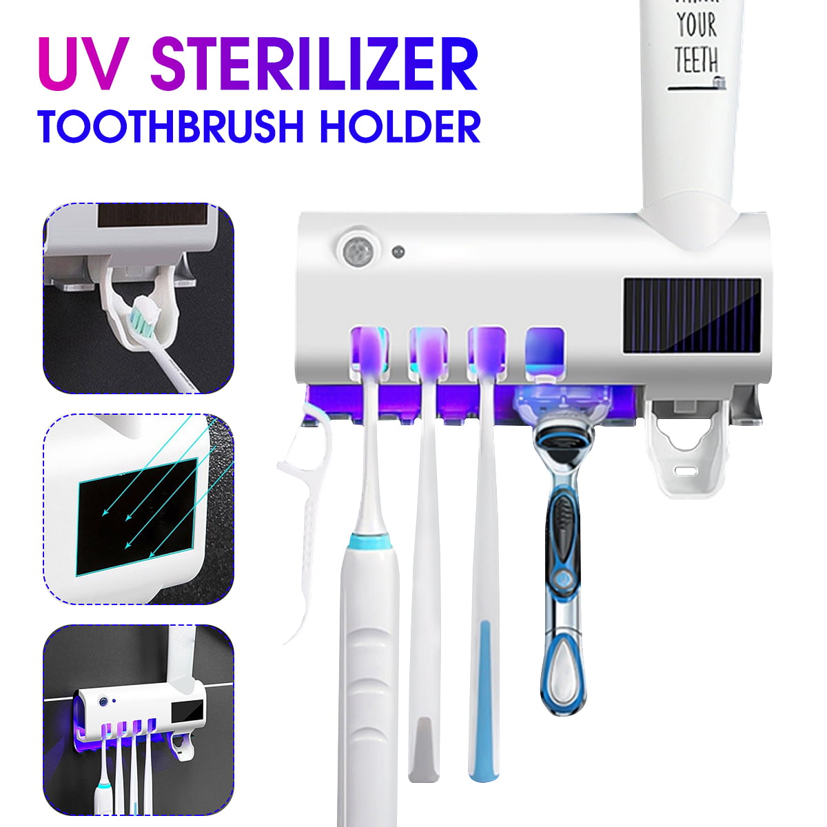 2 in 1 UV Light Toothbrush Sterilizer Holder Automatic Toothpaste Dispenser Home 
