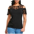 thumbnail image 1 of PVCS Blouse en Dentelle Fleurie à Manches Courtes Col Rond Décontractée pour Femmes T-Shirt Noir, 1 of 8