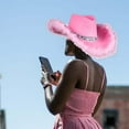 thumbnail image 2 of Sombrero de vaquero Sunnimix Elegante Ala Ancha rosa para niñas Fiestas y Días festivos, 2 of 7