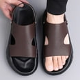 thumbnail image 6 of Flat Heel Slippers for Men 2025 Flat Heel Breathable Open Toe Summer Trendy Solid Color Slip-on Footwear Causal Summer Dressy Beach Shoes Brown 8, 6 of 7