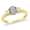 thumbnail image 1 of 14K Yellow Gold Natural Gray Moonstone Engagement Ring Diamond Accents Oval 7x5 mm, size 7, 1 of 1