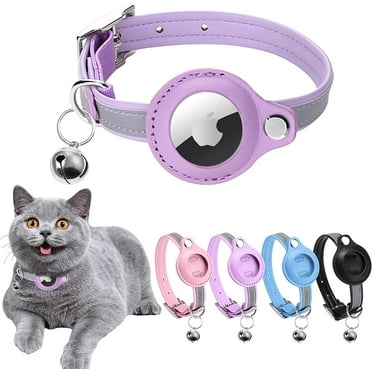 Airtag Cat Collar, Cat Collar with Bells, Reflective GPS Cat Collar, Anti-Lost Cat Tracker Collar Adjustable Leather Cat Collar for Boy Girl Cats or Small Dogs, Kittens and Puppies (S, Purple)
