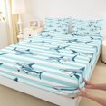 thumbnail image 5 of Manfei Vintage Shark Queen Sheets, Striped Ocean Queen Sheet Sets, Light Blue, 4 Pieces, 1 Flat Sheet, 1 Fitted Sheet and 2 Pillowcases, 5 of 6