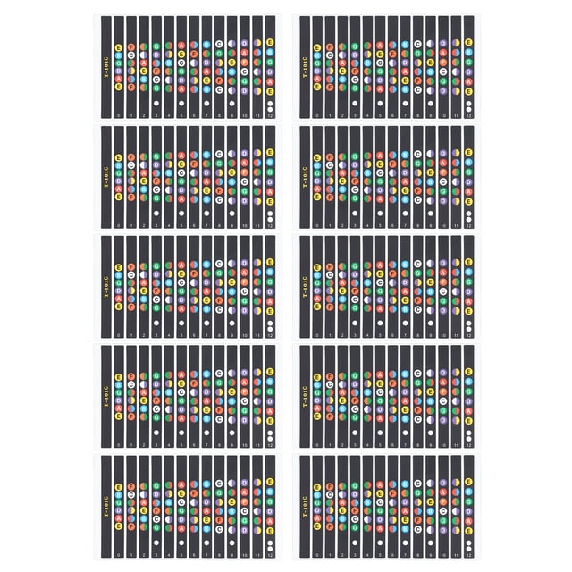 10 hojas de pegatinas para diapasón de guitarra, trastes, escalas de notas codificadas, calcomanías para principiantes, práctica T-101C