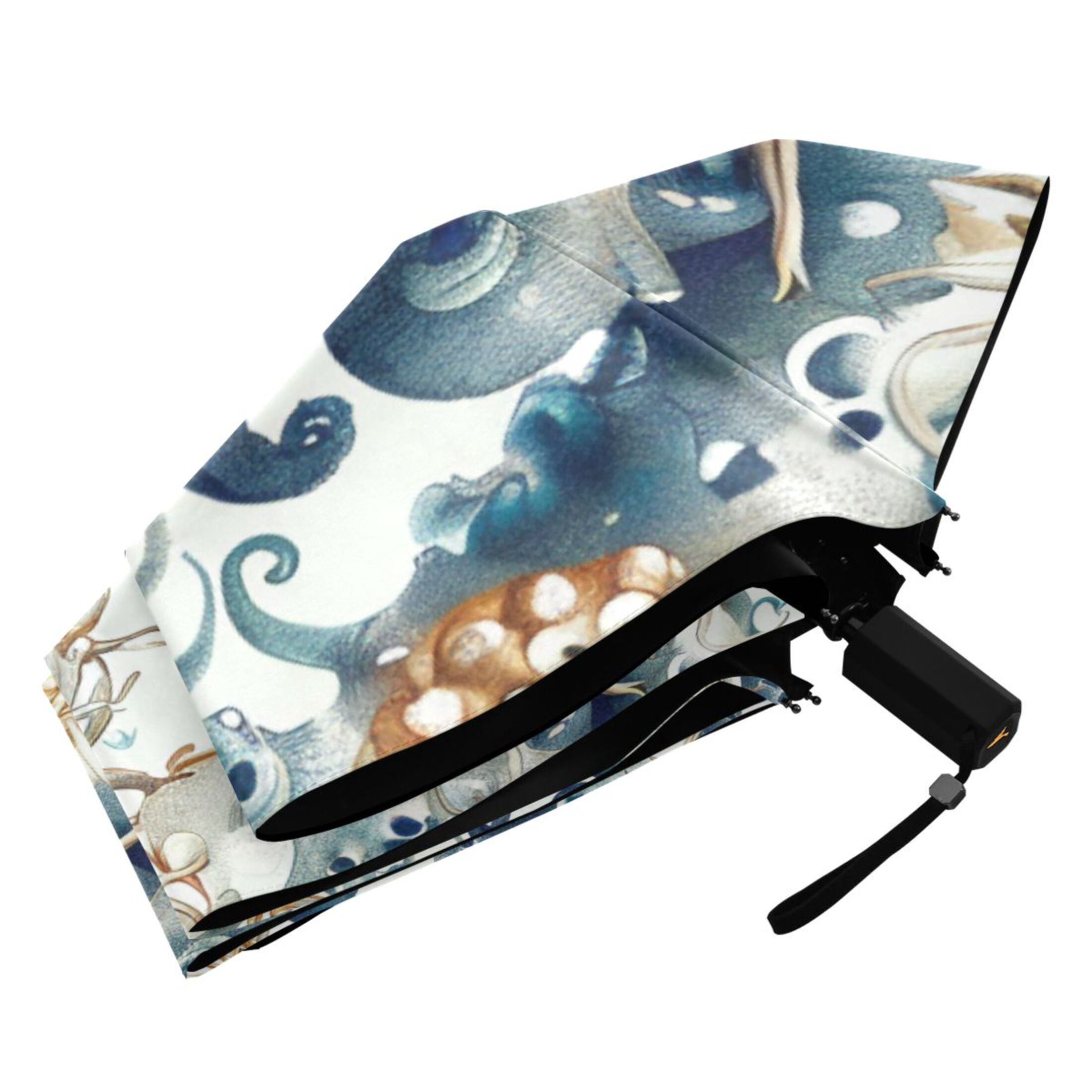 ALAZA Abstract Octopus Starfish UPF 50+ Compact Folding Umbrella for Rain Travel Umbrella Packable