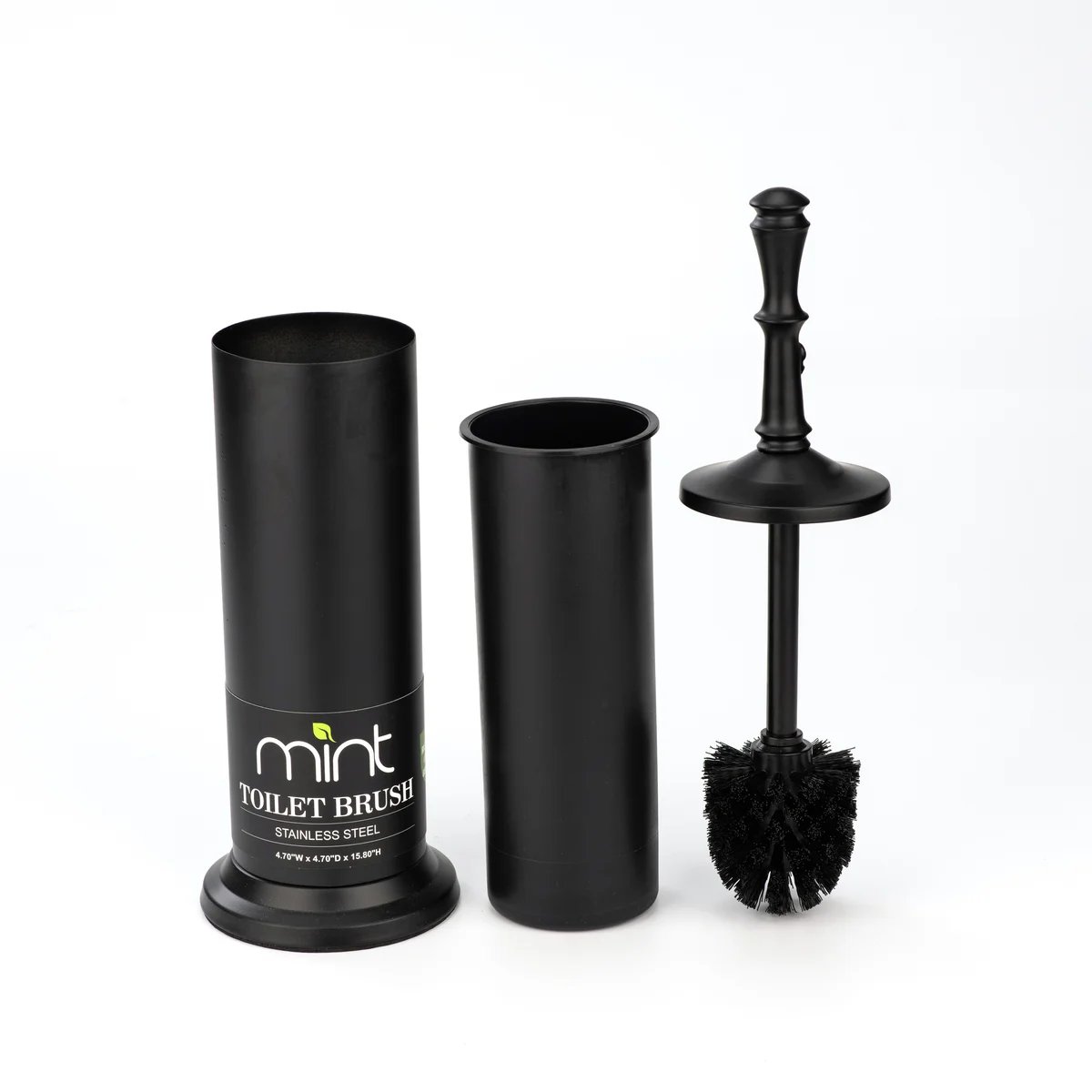 J&V TEXTILES Indsutrial Toilet Brush, Toilet Bowl Brush with Extra Long Handle Durable Bristles Toilet Scrubber and Covered Holder for Toilet Brush Set Matte Black