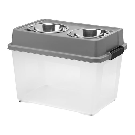 IRIS USA 47lbs/45qt Large Elevated Dog Food Bowl with Airtight Pet Food Storage Container, Chrome