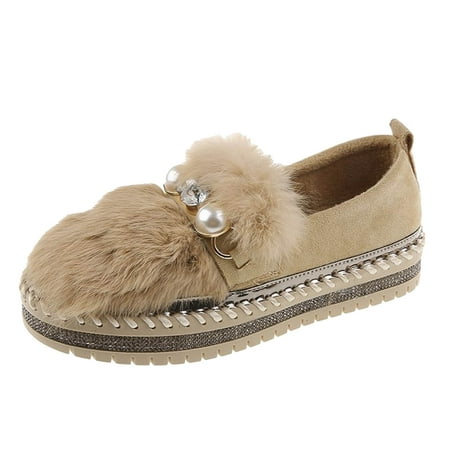 

TAIAOJING Women s Shoes Pearl Shallow Platform Rhinestone Solid Color Shoes Suede Shoes Zapatillas
