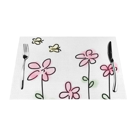 YFYANG Washable Heat-Resistant Placemats, 70% PVC/30% Polyester, Butterfly Flower Doodle Kitchen Table Mat, 12" x 18" 1 Piece
