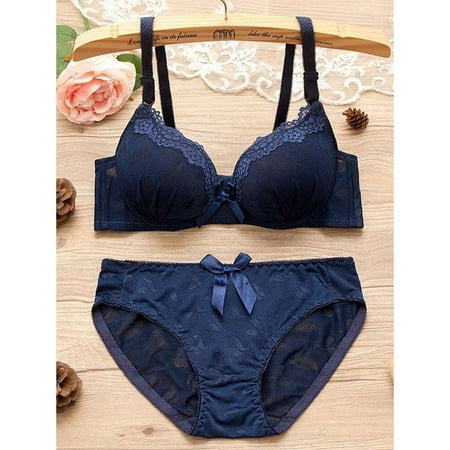 

Promotion!Women Lingerie Set Lace Lingerie Bra and Panty Set Lace Bra Set No Steel Ring Bow Bra + Briefs Set