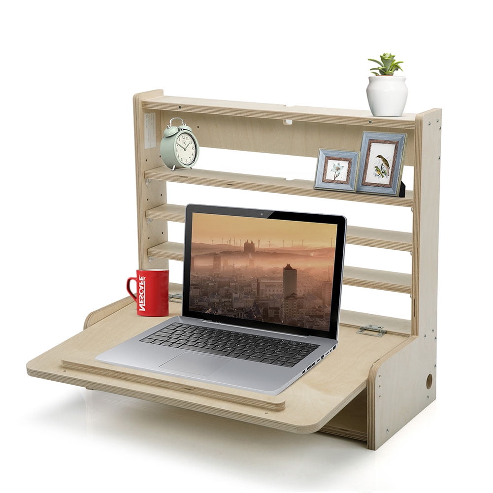 Kepooman Wall Mounted Drop Leaf Desk, Wooden Folding Desk Space Saving Wall Desk, Study Writing Table for Small Space, Wood color Kepooman Wall Mounted Drop Leaf Desk, Wooden Folding Desk Space Saving Wall Desk, Study Writing Table for Small Space, Wood color