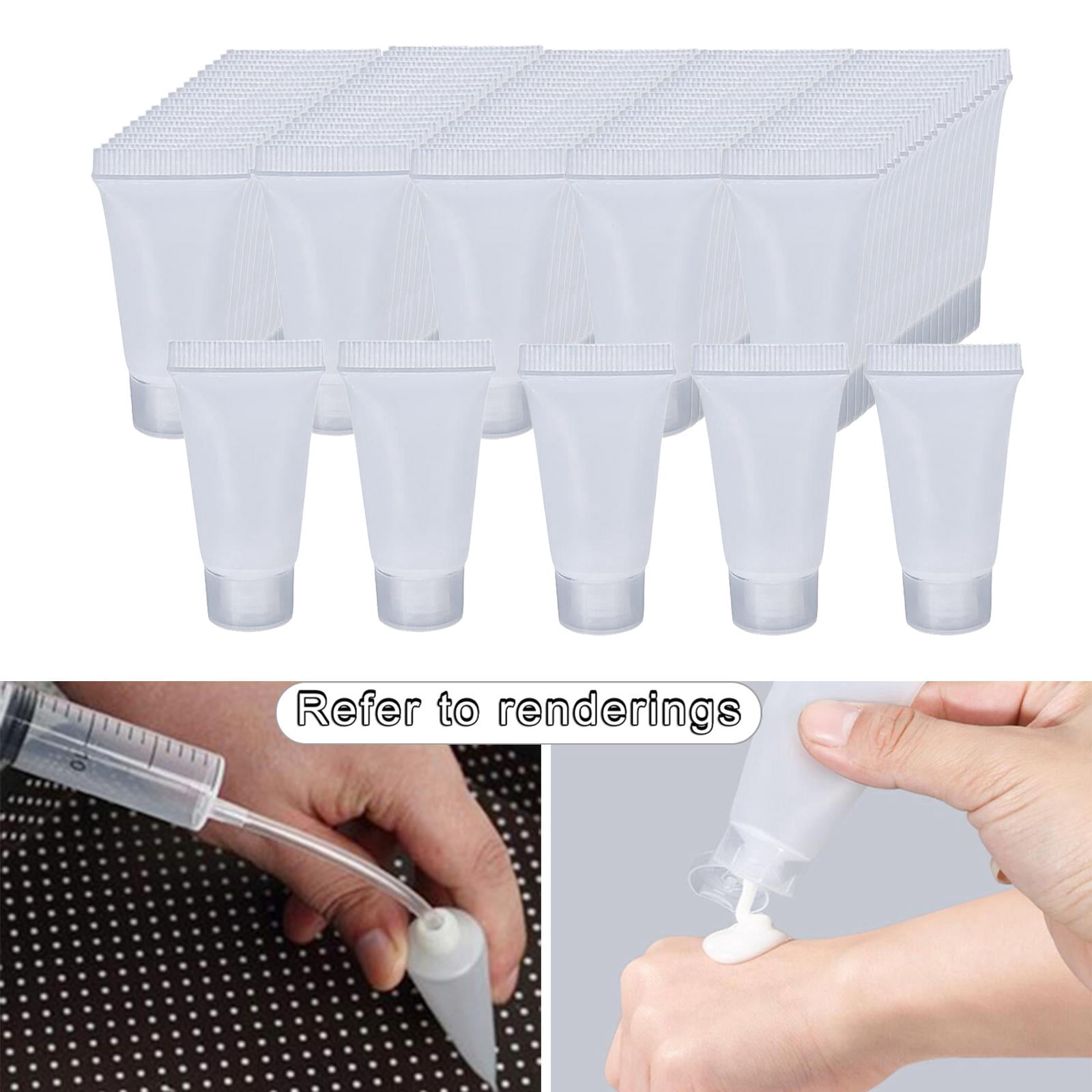 EHJRE 100Pcs Empty Bottle 5ml with Caps Refillable Portable Plastic .Container . .Shampoo Squeeze Bottle .Hand Lotion Travel - glossy white