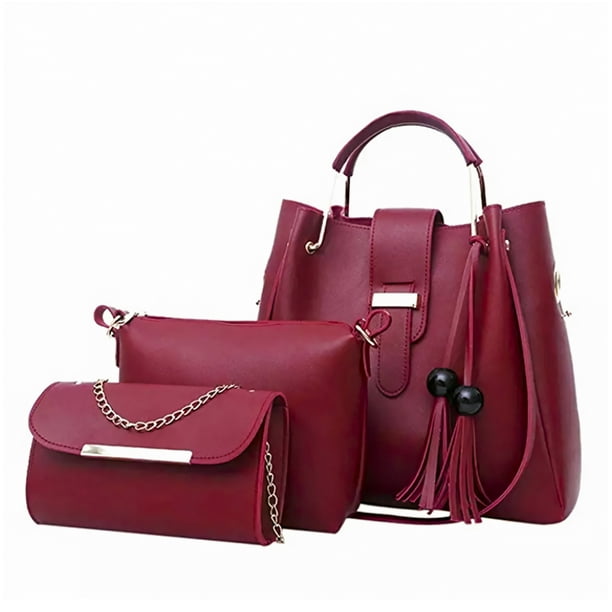 Set 3 Bolsos De Mano Para Mujer, Bolsa De Lujo Gran Capacidad Rojo