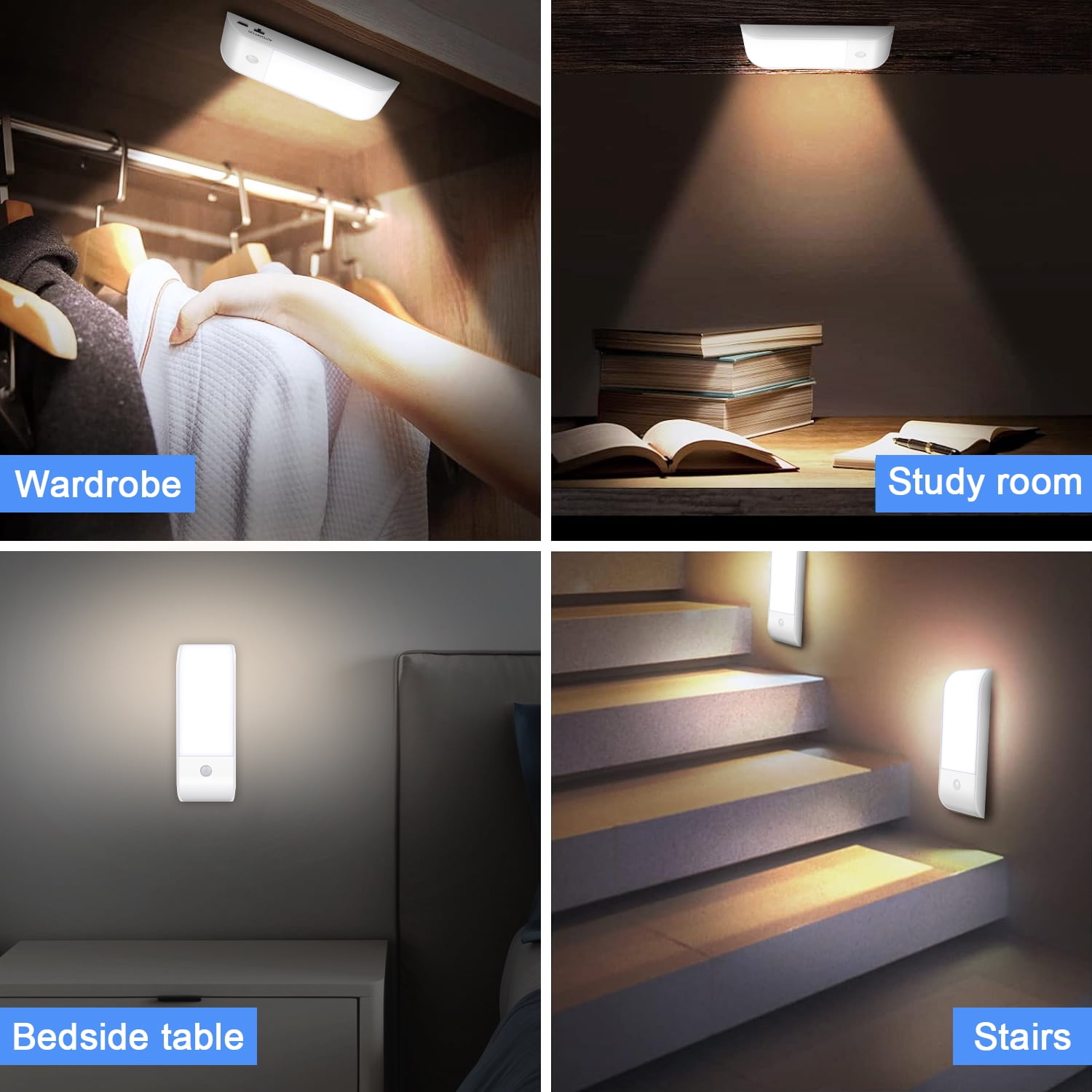 Under Cabinet Lighting Rechargeable Motion Sensor,AILKIN LED Closet Lights Magnetic Wireless Stick-on Safe Night Light,Cold White Lights 6000K Under Cabinet for Cabinet,Closet,Bedroom,Kitchen,2 Pack