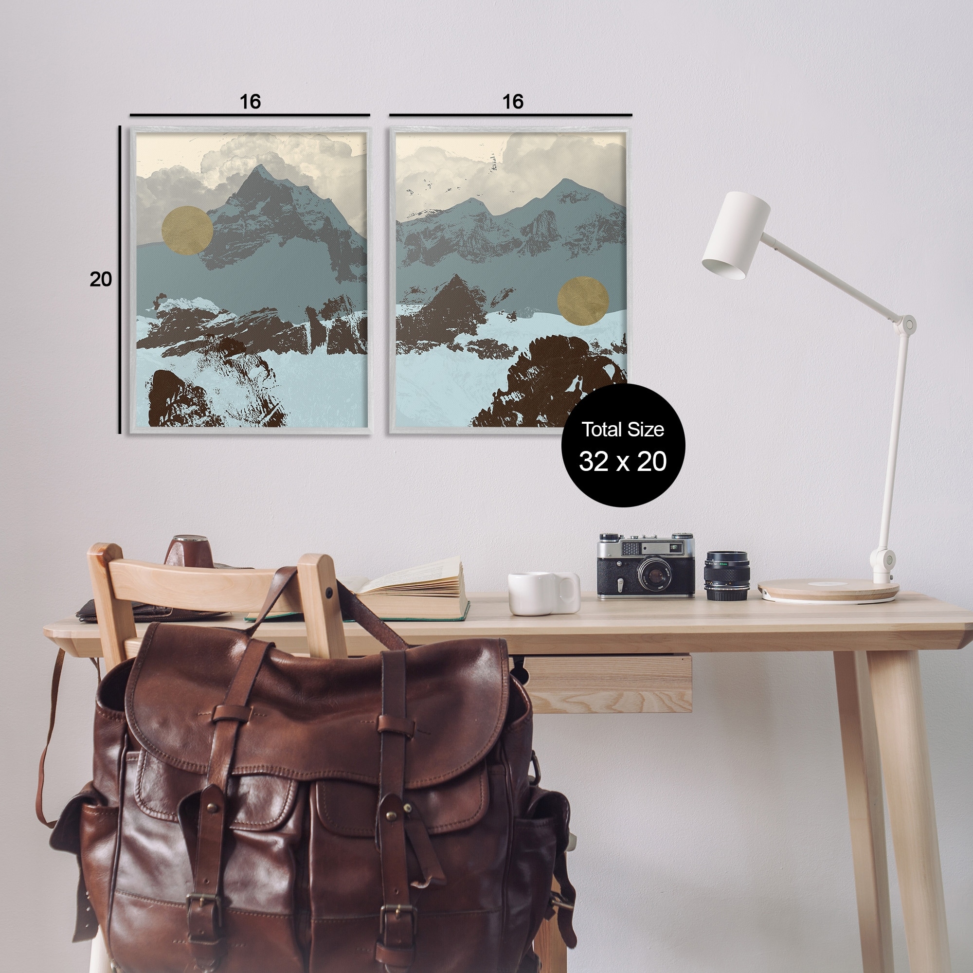 Stupell Industries Mountain Range Textures over Abstract Color Pop Framed Wall Art Design by Jacob Green, 2 Piece, 16" x 20", Gray Framed