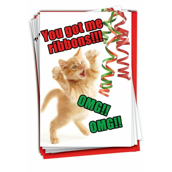 12 Funny Merry Christmas Cards Pack (1 Design, 12 Cards) - Cat Ribbons B1076