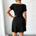 thumbnail image 5 of ClodeEU Women's Square Neck Front Tie Short Sleeve Mini Dress,Casual Slim Waist Flared A Line Sundress Black,Women's Plus L, 5 of 5