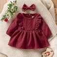 thumbnail image 2 of Tisuna Long Sleeve Dresses For Girls Lightweight Solid Color Dresses Infant Party Wear Crewneck Dress With Headband Size 3-6 Months, 2 of 3