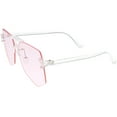 thumbnail image 3 of Oversize Rimless Aviator Sunglasses Transparent Arms Color Tinted Flat Lens 63mm (Pink), 3 of 4