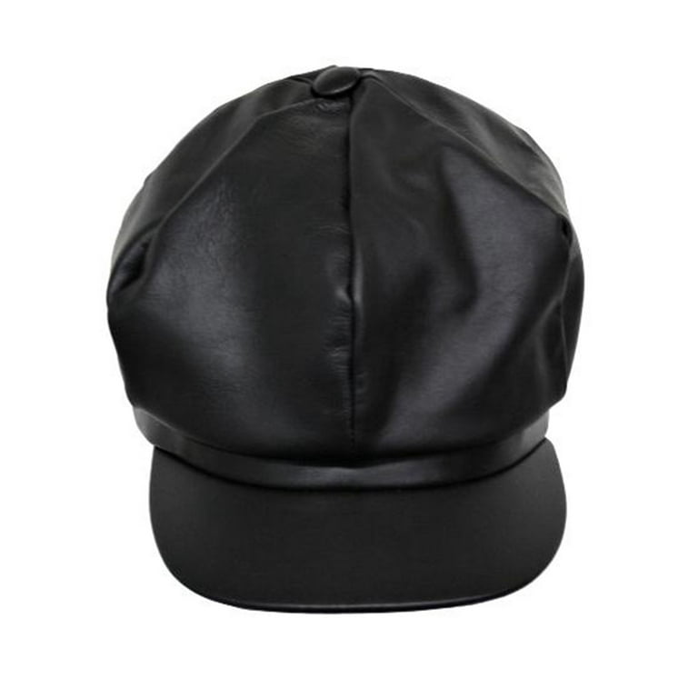 Black leather newsboy cap 2025