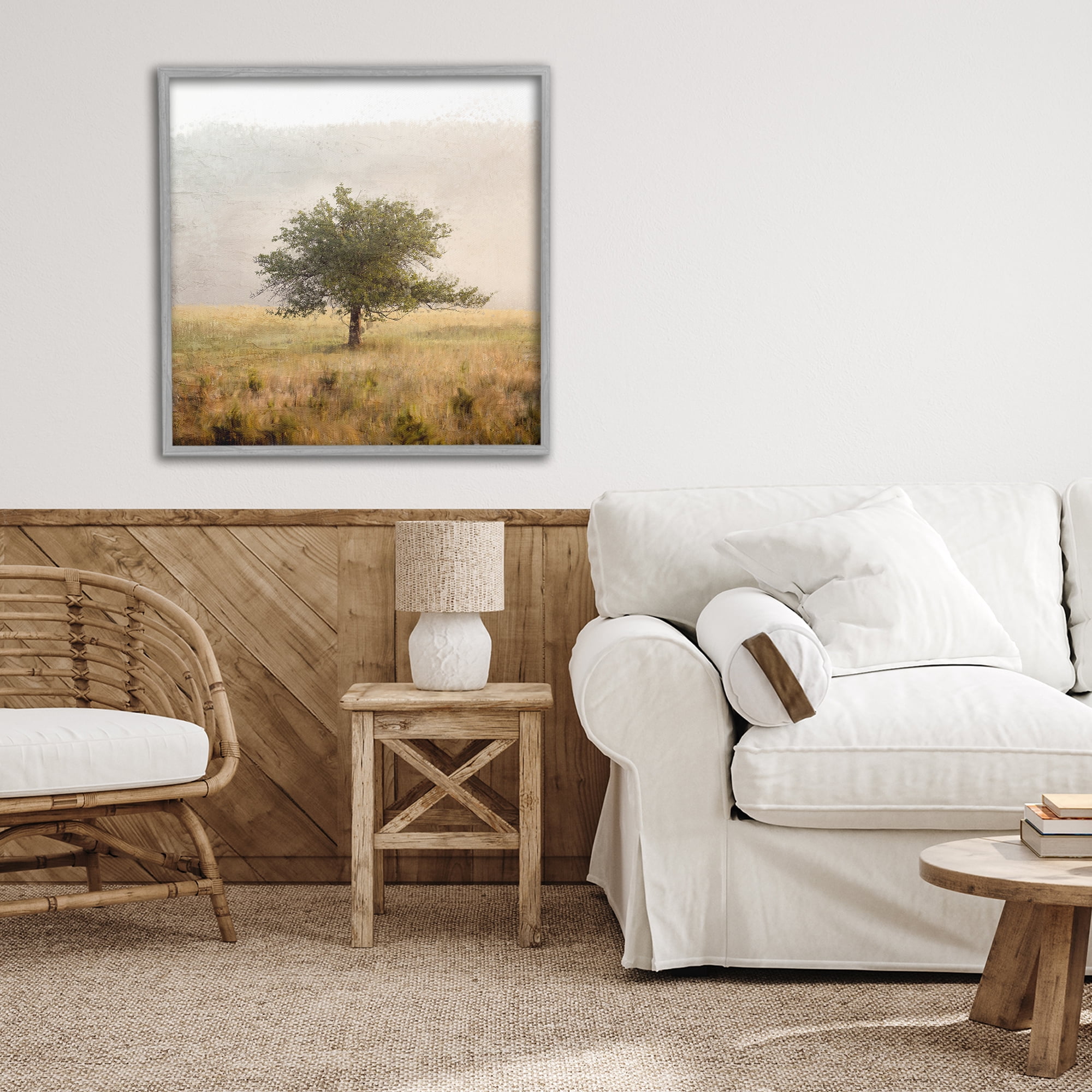 Stupell Industries Tree Alone in Golden Field Gray Framed Giclee Art, design by Anne Bailey
