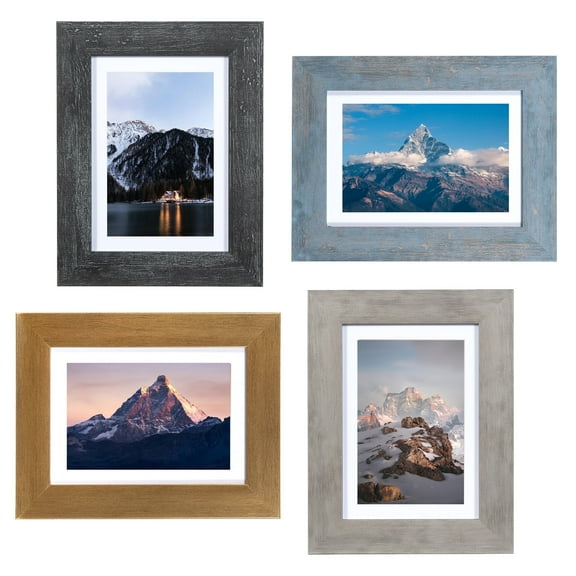 KAIWIN Premium 5x7 Picture Frames Set of 4, Rustic Photo Frame 4x6 with Mat, Multicolor Frames Great for Gift, Wall Mounting & Tabletop Display