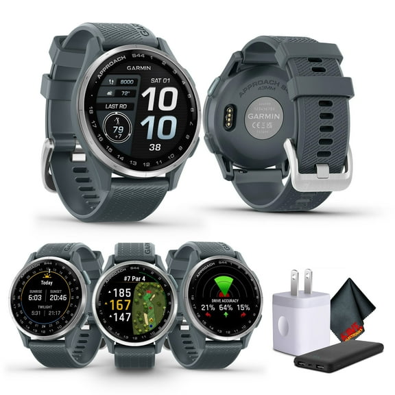 Garmin Approach S44 Essential Golf Watch with GPS, AMOLED Display, On-Course Features, Sports and Fitness Smartwatch, Silver Aluminum Bezel with Twilight Silicone Band Bundle