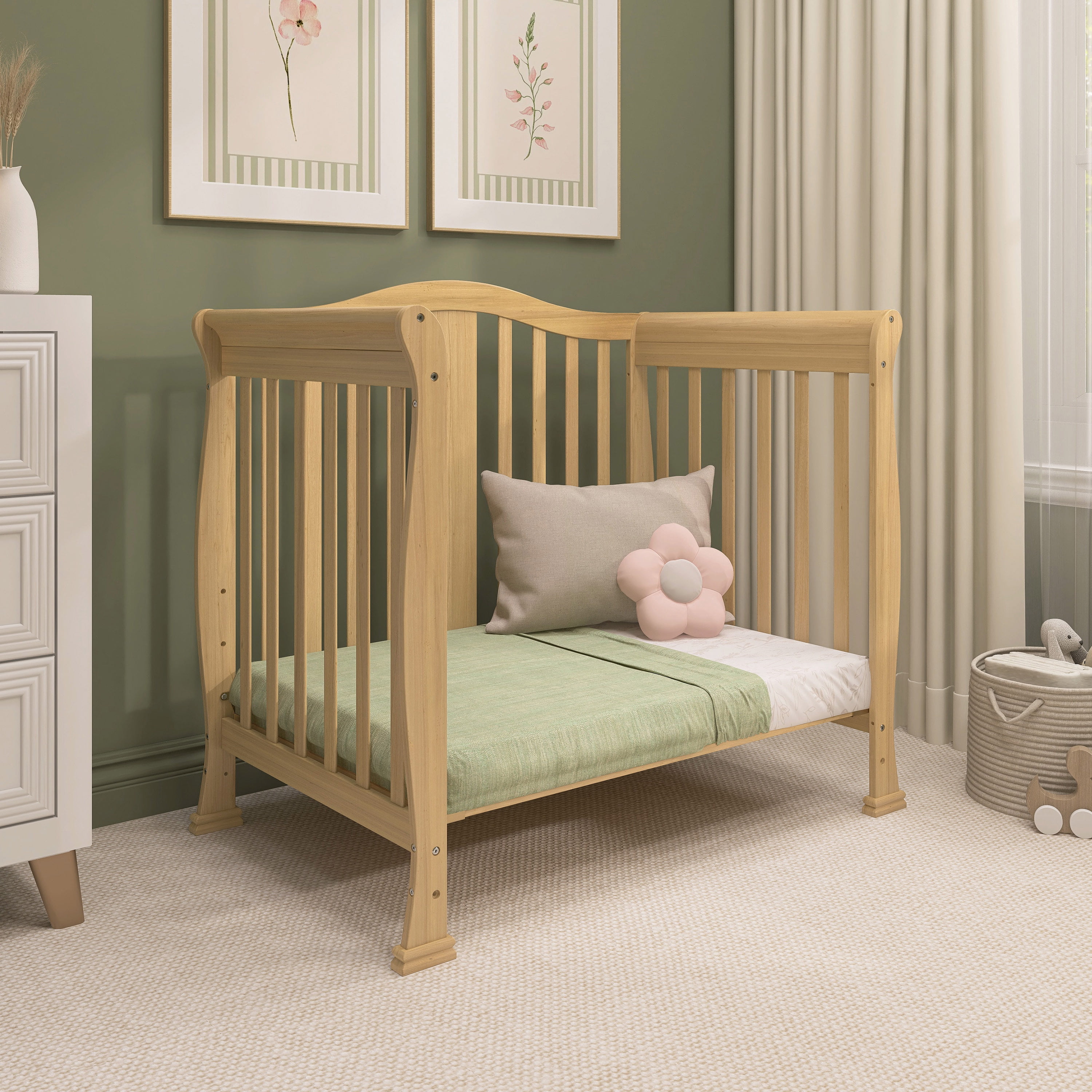 Dream On Me Naples 4-in-1 Convertible Mini Crib, Natural