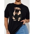 thumbnail image 1 of [Parfait T-Shirt Respirant de Printemps] T-Shirt Décontracté à Imprimé Carlin pour Femmes - Col Rond, Manches Courtes, Polyester Respirant - Parfait pour la Fête des Pères de Printemps et d'Été, Fête des Mères, Nouvel An, Festivité Printanière, 1 of 8