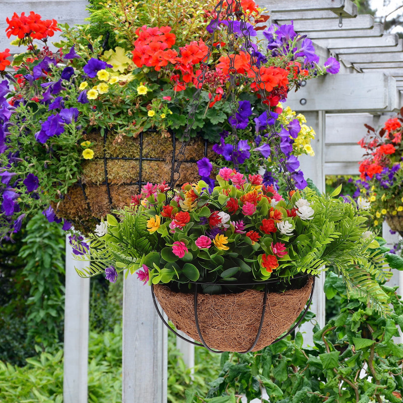 SEWCHICS Hanging Plants Outdoor Hanging Planter With Artificial Flower Multi 1Pack 12X12X8In