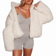 thumbnail image 2 of Women'S Short Coat Casual Jacket with Pockets Warm Winter Zip-Up Outwear Cream White M, 2 of 7
