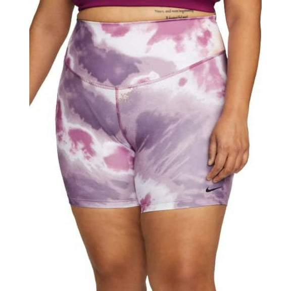 Nike One Women's Mid-Rise 7" Tie-Dye Bike Shorts (Plus Size) Amethyst Wave 1X DV0054-565
