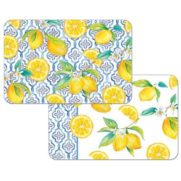 WipeClean Reversible Decofoam Placemats, Lovely Lemons, Set of 2, Made