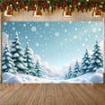thumbnail image 3 of Snowy Theme Christmas Banner Pine Tree Design Winter Display Blue Background White Snowflakes Snowy Backdrop for Christmas Celebration Winter Party Home Decoration, 3 of 9