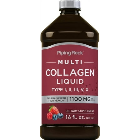 Liquid Collagen 16 fl oz | 1100mg | Fruit Flavor | Multi Collagen for Men and Women | by Piping Rock