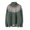 thumbnail image 4 of Chandail Col Roulé pour Femmes Chandail Col Roulé Tricoté Imprimé Rétro Manches Longues Chandail Ample Chandail d'Automne pour Femmes 2025, Chandail Col Roulé pour Femmes P, 4 of 4