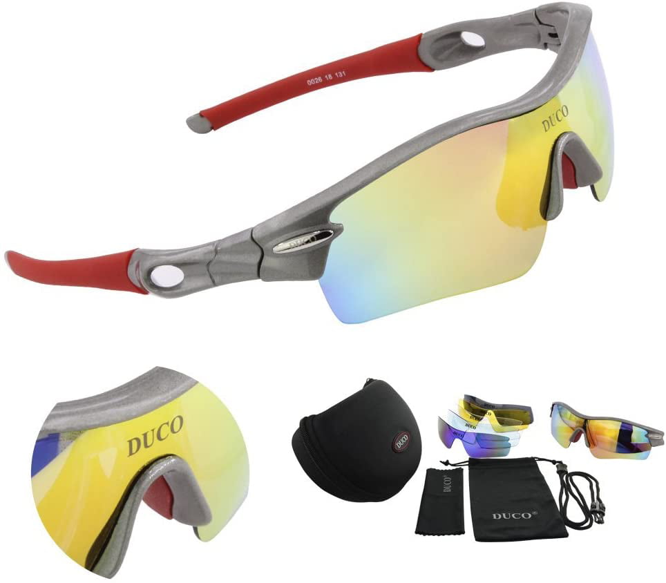 DUCO Polarized Sports Sunglasses with 5 Interchangeable Lenses UV400 Protection Sports Sunglasses for Cycling Running Glasses