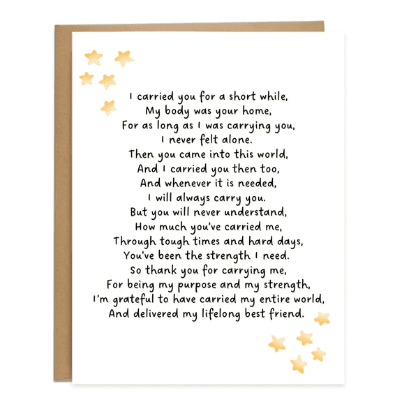Mother's Day Card for Mom – Heartfelt Poem Design with Stars – Envelope Included, Blank Inside – Perfect Gift for Mother's Day, Birthday, or Just Because
