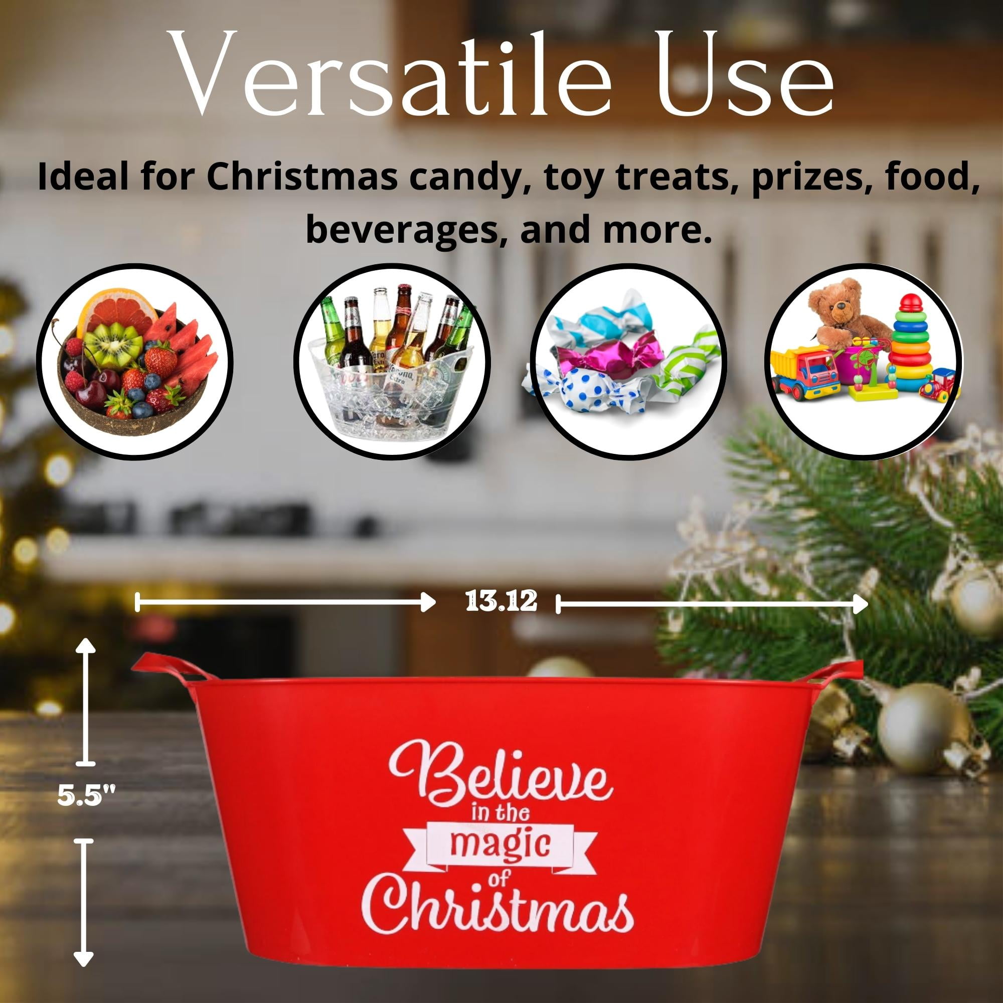 Christmas Sentiment Oval Buckets, Plastic Basket with Handles Decorative  Storage Drink Cooler Party Beverages Candies Vegetable Toys Bucket for  Kitchen & Cabinet Organizer Set of 2 