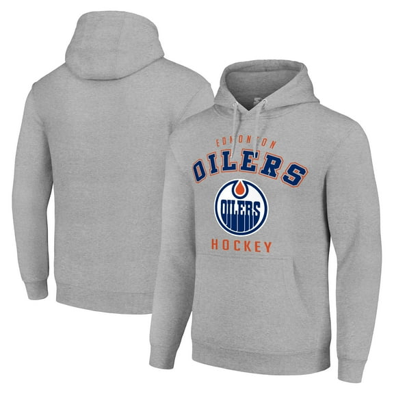 Men's Starter Heather Gray Edmonton Oilers Logo Pullover Hoodie