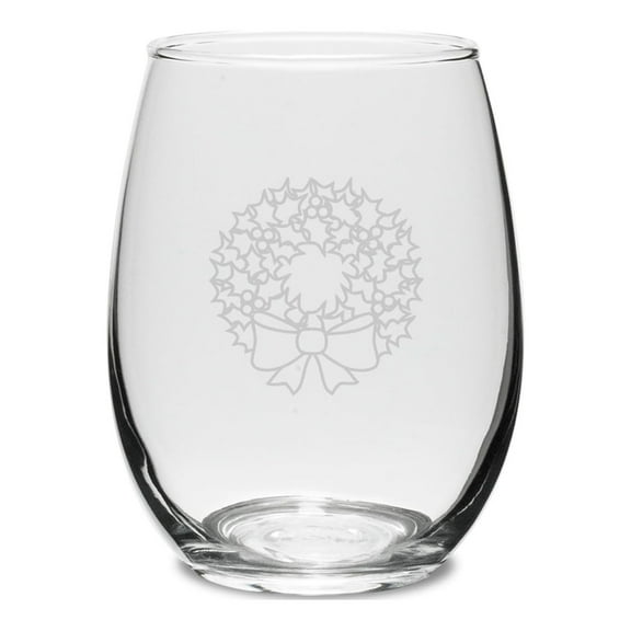 Wreath 15 oz. Deep Etched Stemless Wine Glass