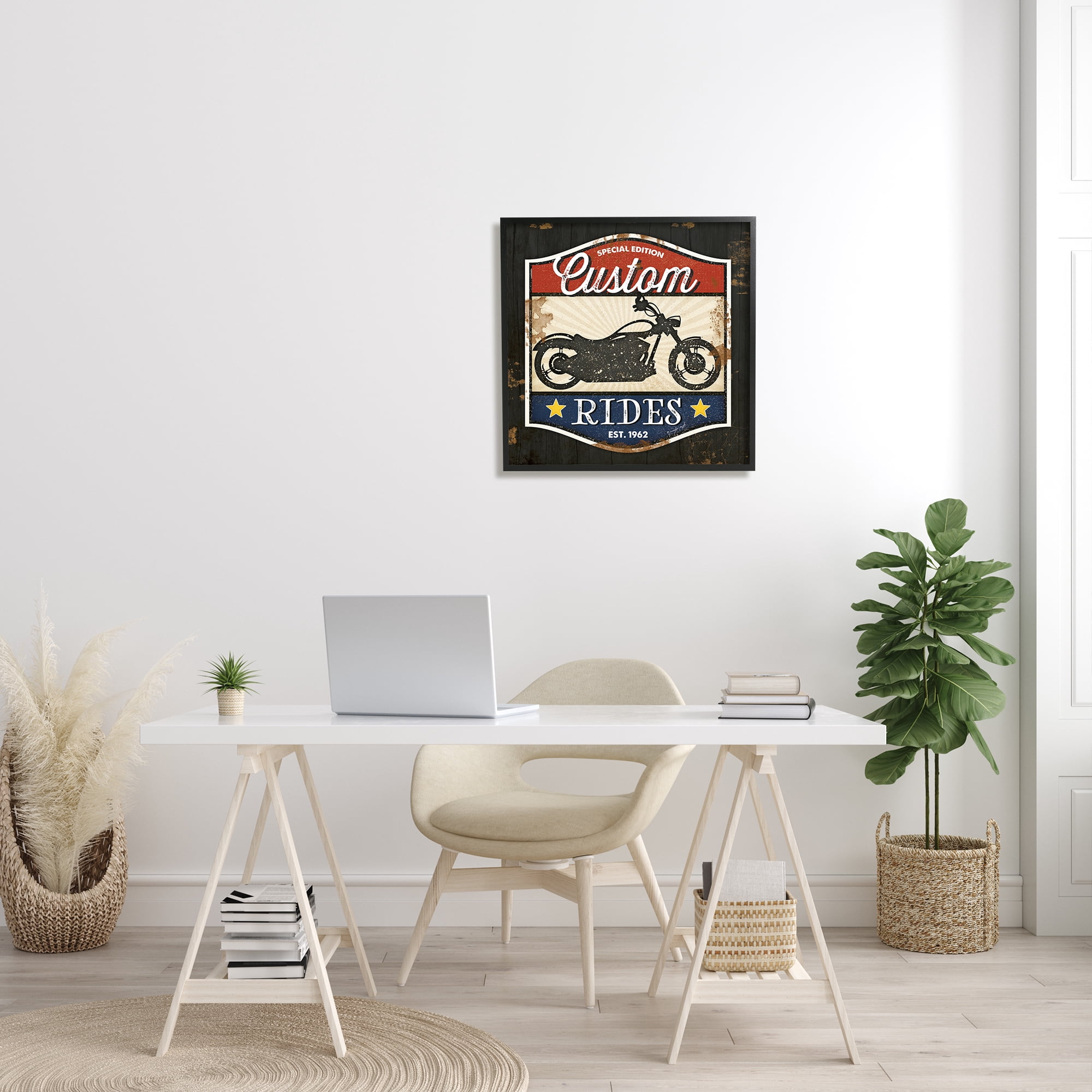 Stupell Industries Custom Rides Motorcycle Sign Vintage Americana Bike , 24 x 24, Designed by Jennifer Pugh